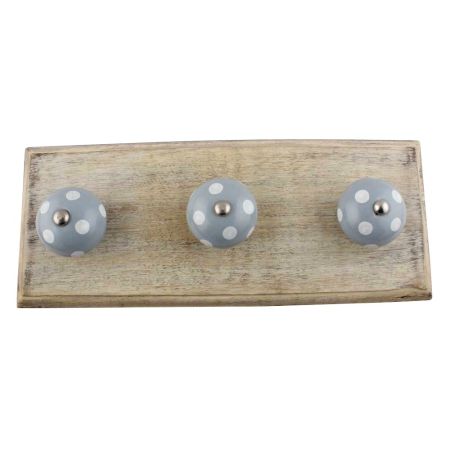 Grey Dotted Ceramic Wooden Hook